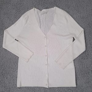 Anayi Womens Small Top Knit V Neck Long Sleeve Stretch White Ivory 38 Button